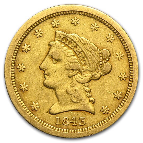 1843-O $2.50 Liberty Gold Quarter Eagle Small Date VF