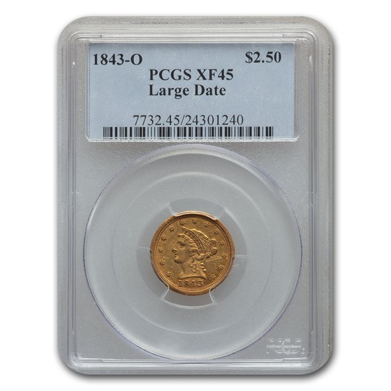 1843-O $2.50 Liberty Gold Quarter Eagle XF-45 PCGS (Large Date) 1843-O $2.50 Liberty Gold Quarter Eagle XF-45 PCGS (Large Date)