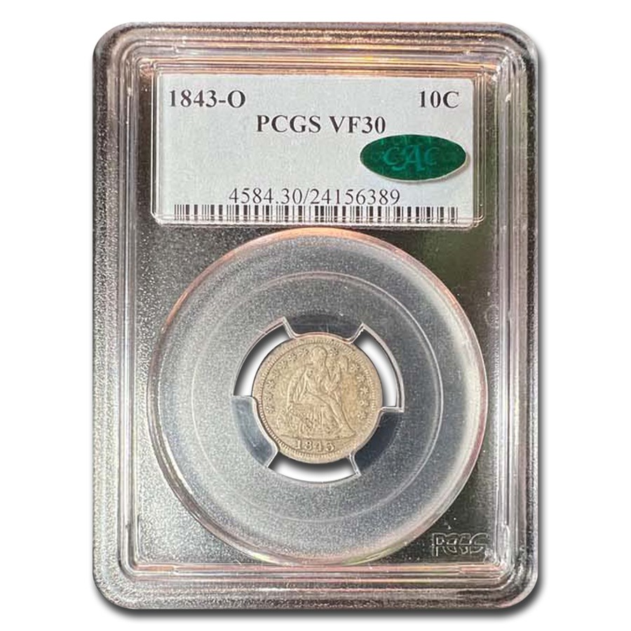 1843-O Liberty Seated Dime VF-30 PCGS CAC