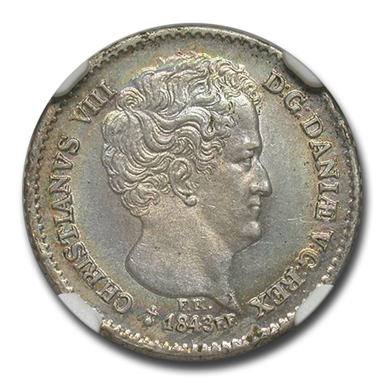 1843-Orb Denmark Silver 8 Rigsbankskilling MS-64 NGC 1843-Orb Denmark Silver 8 Rigsbankskilling MS-64 NGC
