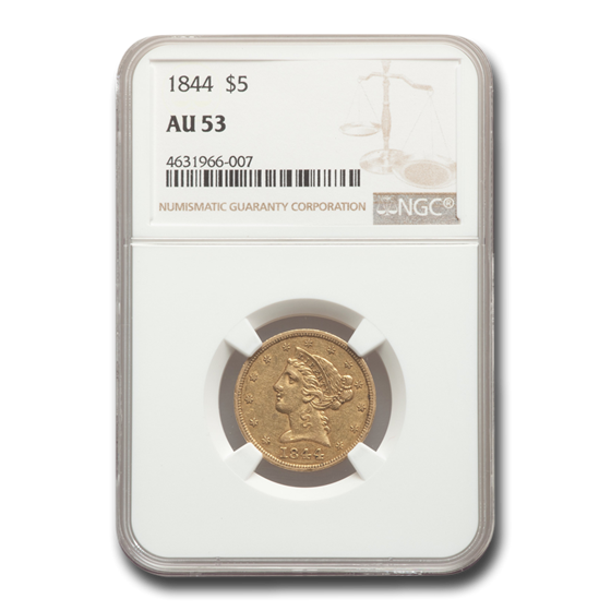 1844 $5 Liberty Gold Half Eagle AU-53 NGC 1844 $5 Liberty Gold Half Eagle AU-53 NGC