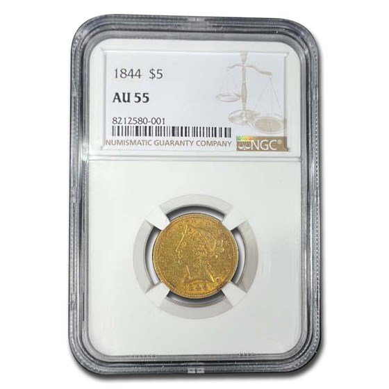 1844 $5 Liberty Gold Half Eagle AU-55 NGC 1844 $5 Liberty Gold Half Eagle AU-55 NGC