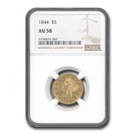 1844 $5 Liberty Gold Half Eagle AU-58 NGC