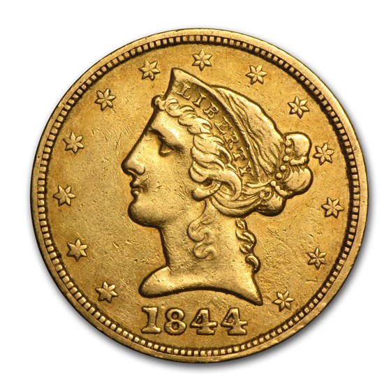 1844 $5 Liberty Gold Half Eagle XF 1844 $5 Liberty Gold Half Eagle XF