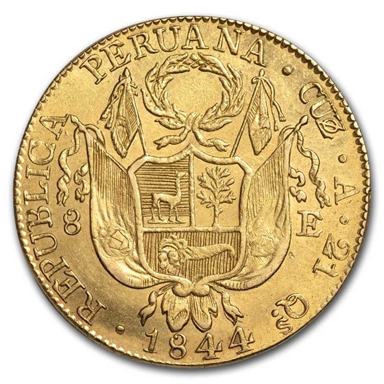 1844-A Peruvian Republic Gold 8 Escudos XF
