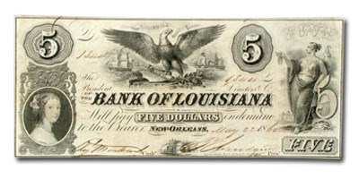 1844 Bank of Louisiana @ New Orleans $5.00 LA-75 Ch AU 1844 Bank of Louisiana @ New Orleans $5.00 LA-75 Ch AU