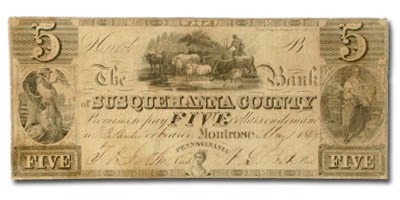 1844 Bank of Susquehanna County, PA, $5 PA-325 VF 1844 Bank of Susquehanna County, PA, $5 PA-325 VF