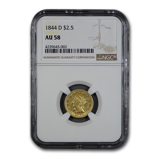 1844-D $2.50 Liberty Gold Quarter Eagle AU-58 NGC 1844-D $2.50 Liberty Gold Quarter Eagle AU-58 NGC