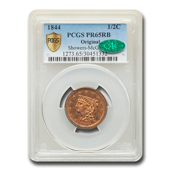 1844 Half Cent PR-65 PCGS CAC (Red/Brown, Original)