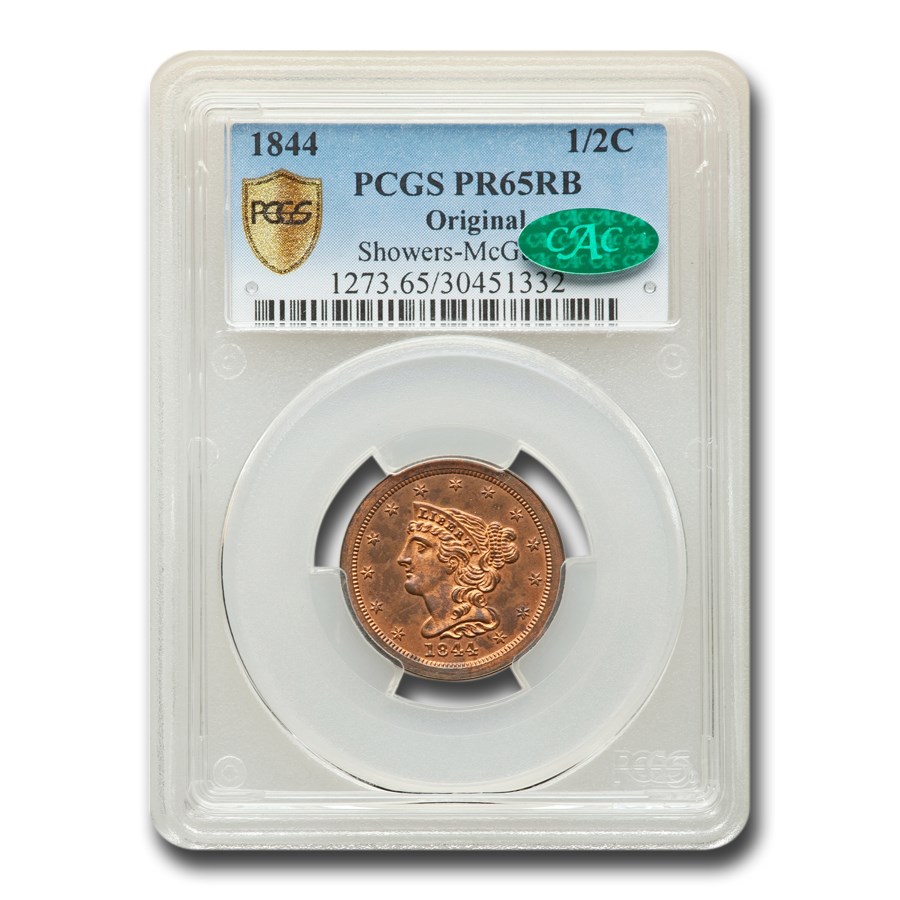 1844 Half Cent PR-65 PCGS CAC (Red/Brown, Original)