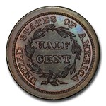 1844 Half Cent PR-66+ PCGS CAC (Brown, Restrike Reverse of 1840)