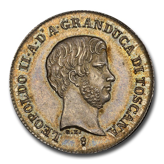 1844 Italy Silver Fiorino Leopold II MS-65 PCGS 1844 Italy Silver Fiorino Leopold II MS-65 PCGS