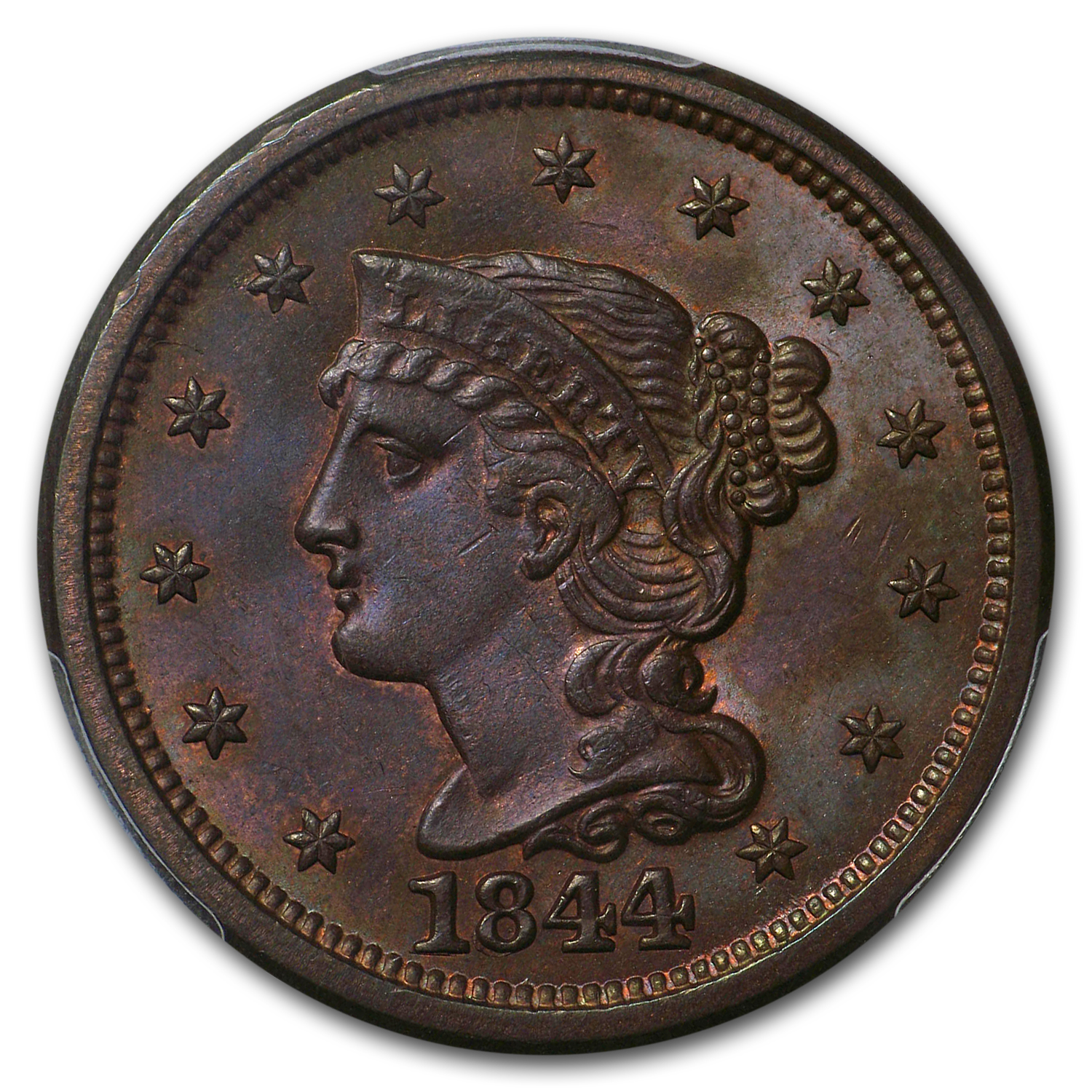 1844 (None) Phil Braided Hair Large Cent Value | BN - APMEX