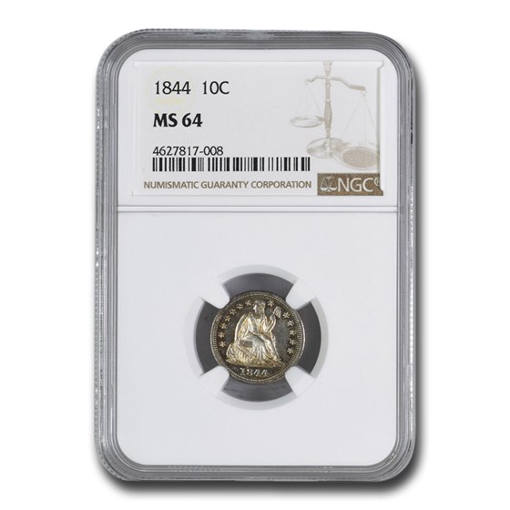 1844 Liberty Seated Dime MS-64 NGC 1844 Liberty Seated Dime MS-64 NGC