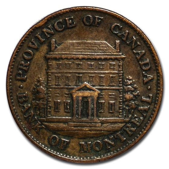 1844 Lower Canada 1 Sou Bank of Montreal Token VF 1844 Lower Canada 1 Sou Bank of Montreal Token VF