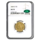 1844-O $5 Liberty Gold Half Eagle AU-53 NGC CAC