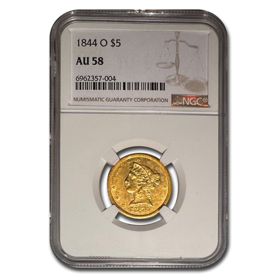 1844-O $5 Liberty Gold Half Eagle AU-58 NGC 1844-O $5 Liberty Gold Half Eagle AU-58 NGC