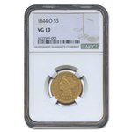 1844-O $5 Liberty Gold Half Eagle VG-10 NGC