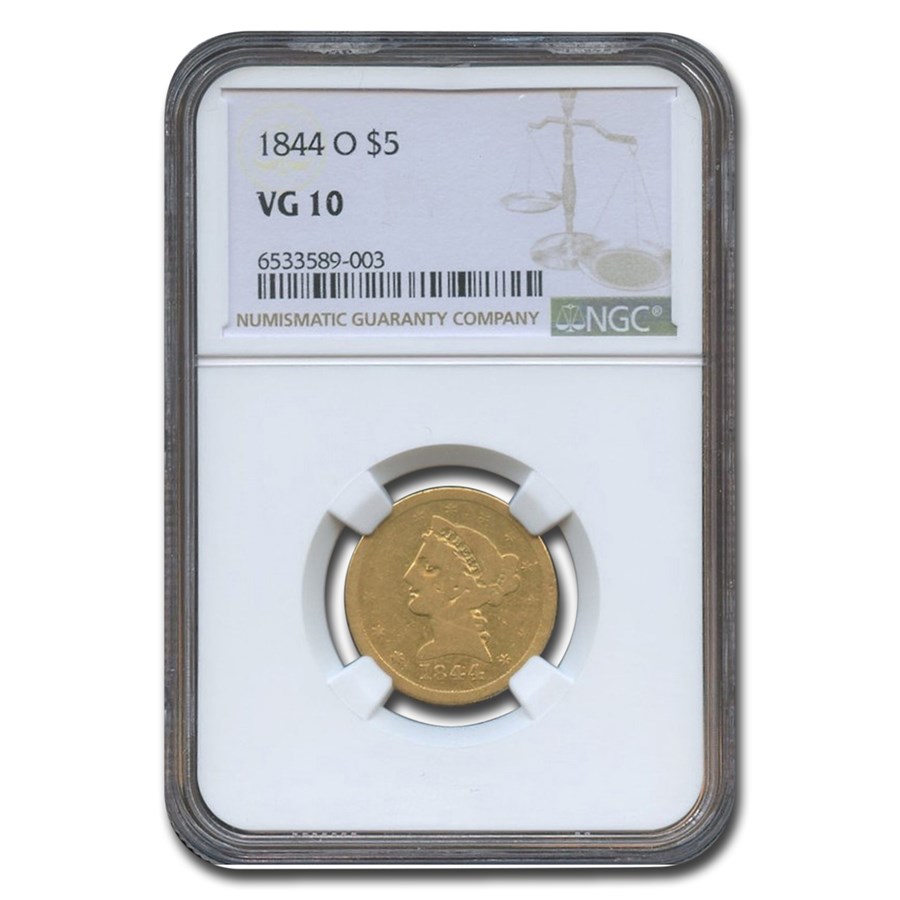 1844-O $5 Liberty Gold Half Eagle VG-10 NGC