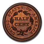 1844 Restrike Half Cent PR-66 PCGS CAC (Red/Brown, Rev. of 1856)