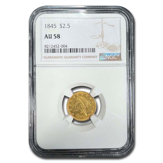 1845 $2.50 Liberty Gold Quarter Eagle AU-58 NGC 1845 $2.50 Liberty Gold Quarter Eagle AU-58 NGC