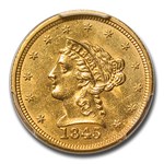 1845 $2.50 Liberty Gold Quarter Eagle MS-62 PCGS