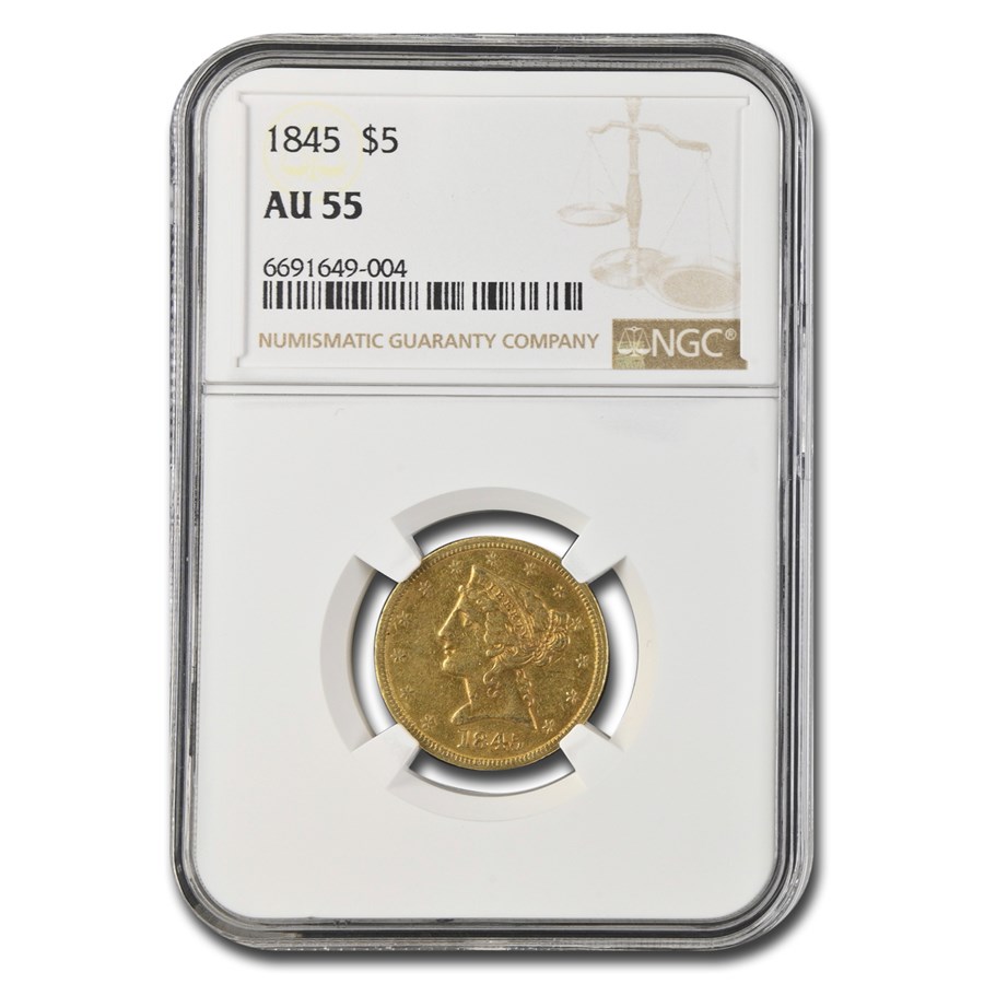1845 $5 Liberty Gold Half Eagle AU-55 NGC