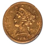 1845 $5 Liberty Gold Half Eagle AU-58 NGC