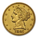 1845 $5 Liberty Gold Half Eagle AU