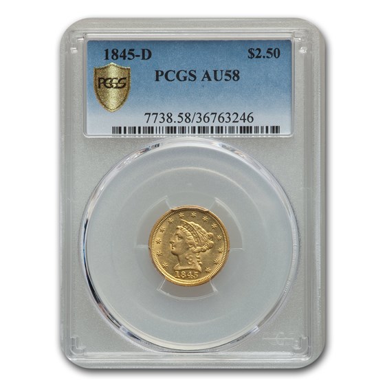 1845-D $2.50 Liberty Gold Quarter Eagle AU-58 PCGS 1845-D $2.50 Liberty Gold Quarter Eagle AU-58 PCGS