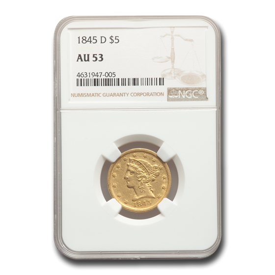 1845-D $5 Liberty Gold Half Eagle AU-53 NGC 1845-D $5 Liberty Gold Half Eagle AU-53 NGC