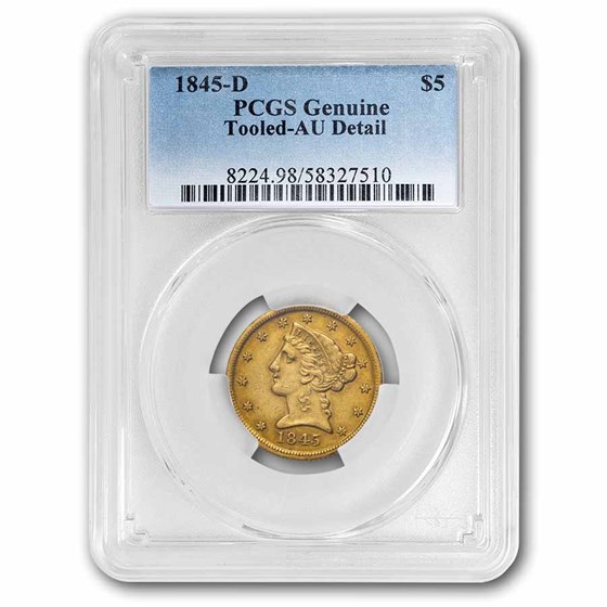 1845-D $5 Liberty Gold Half Eagle AU Details PCGS (Tooled)
