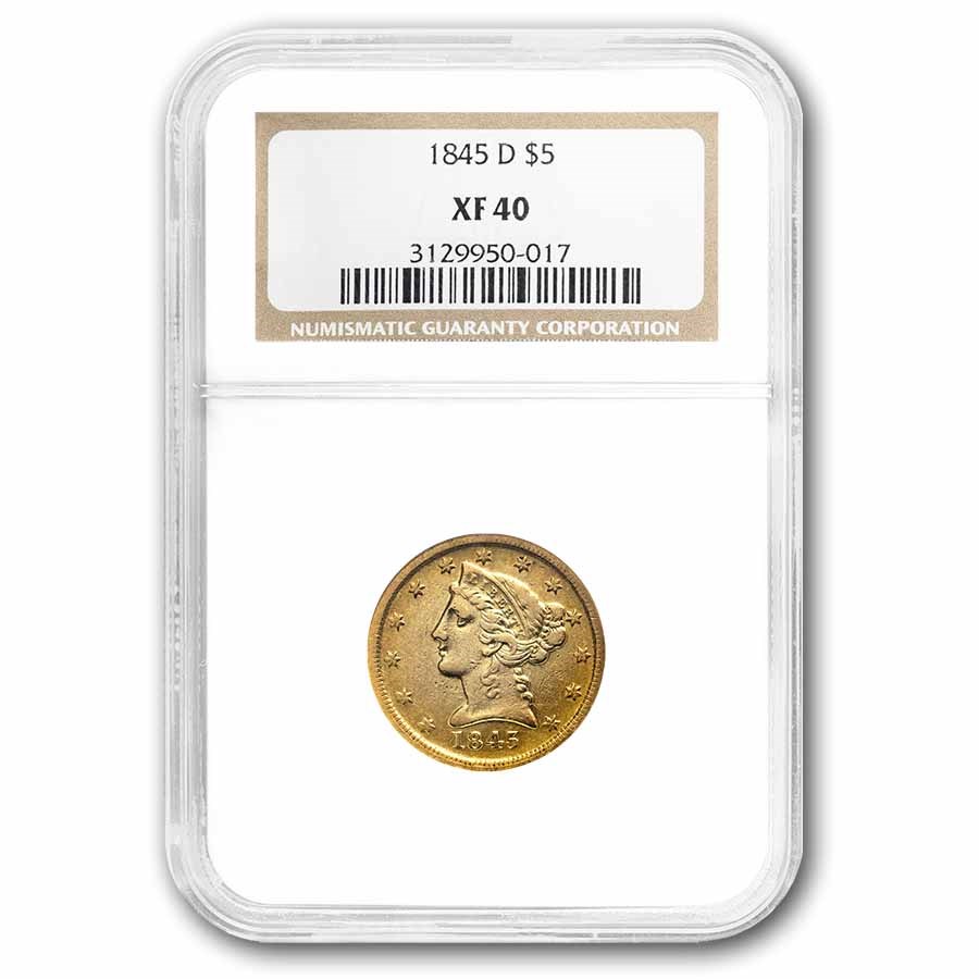1845-D $5 Liberty Gold Half Eagle XF-40 NGC