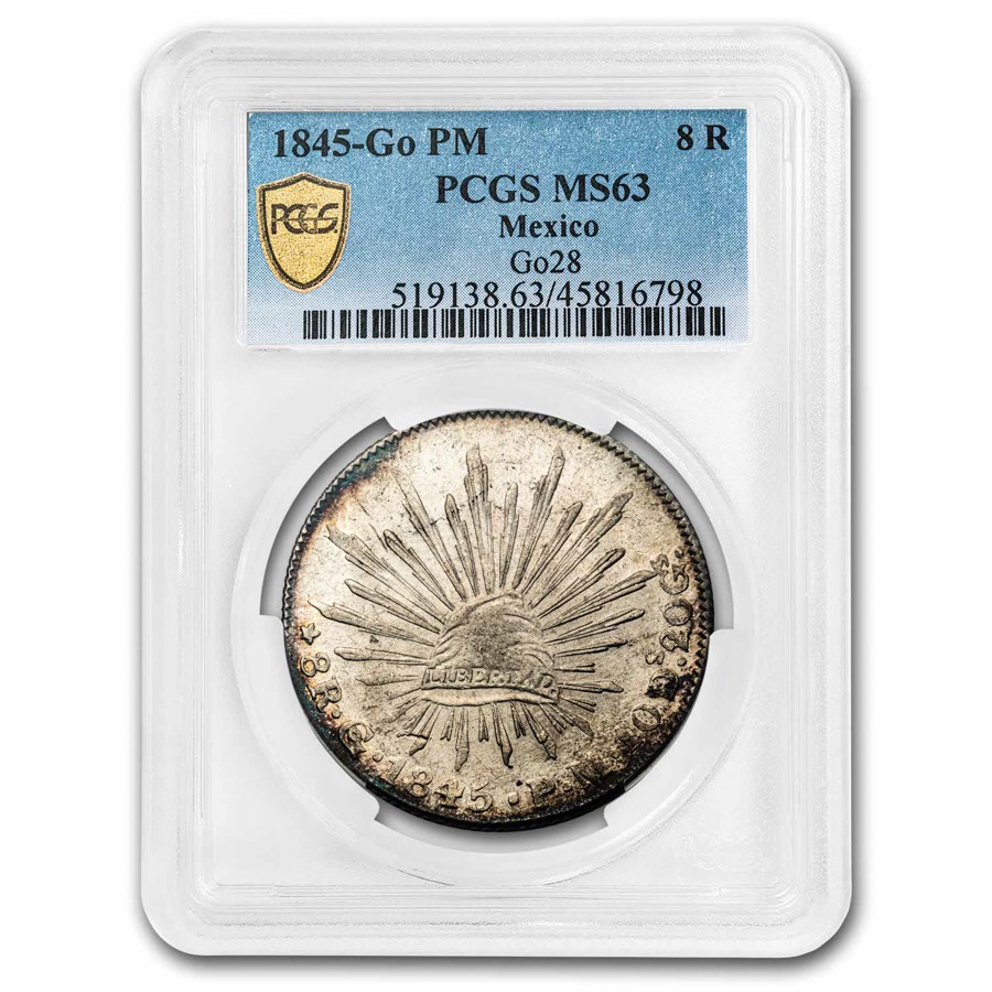 1845-Go PM Mexico Silver 8 Reales Cap & Rays MS-63 PCGS