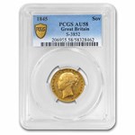 1845 Great Britain Gold Sovereign Victoria Shield AU-58 PCGS