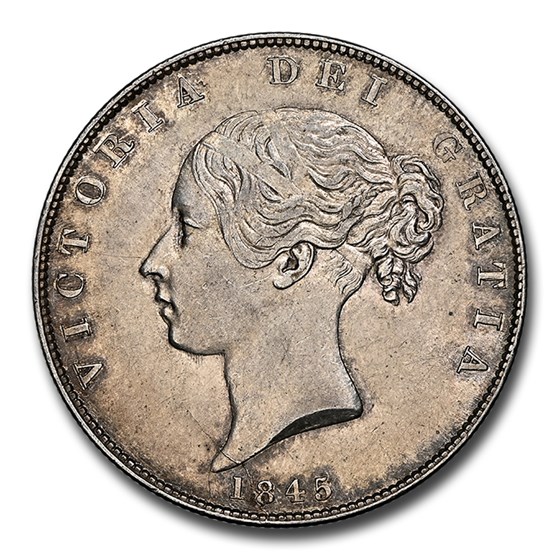 1845 Great Britain Silver Half Crown Victoria MS-61 NGC