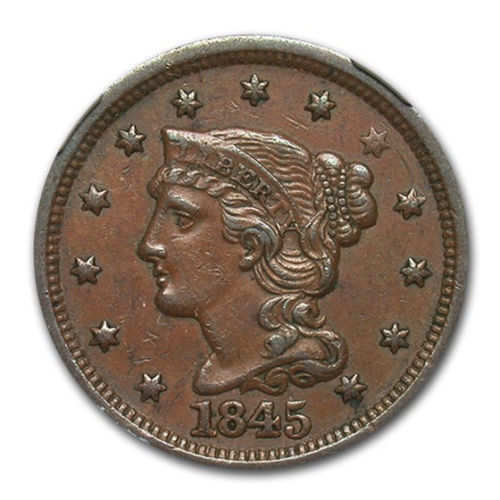 1845 Large Cent AU-53 NGC (N-12) 1845 Large Cent AU-53 NGC (N-12)