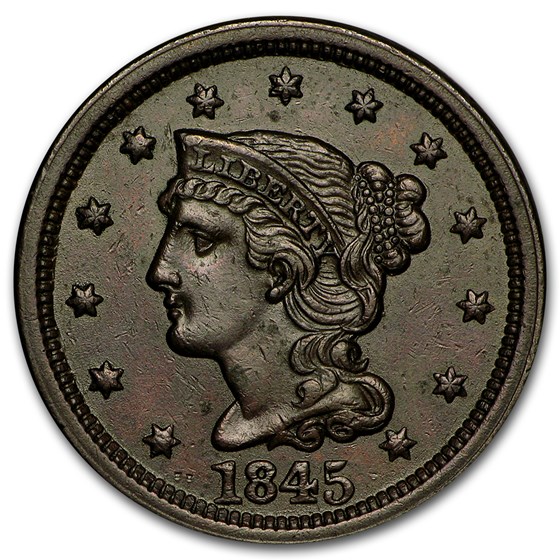 1845 Large Cent AU 1845 Large Cent AU
