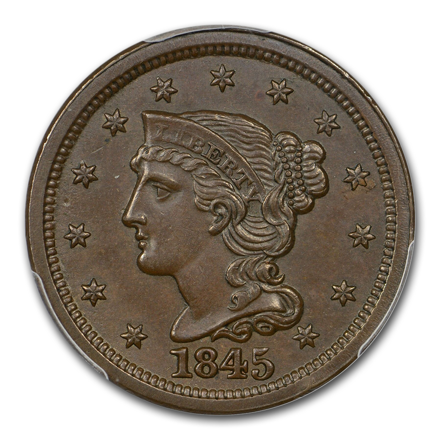 1845 (None) Phil Braided Hair Large Cent Value | BN - APMEX