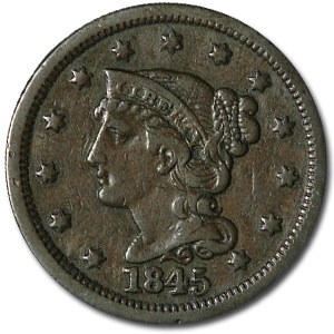 1845 Large Cent VF 1845 Large Cent VF
