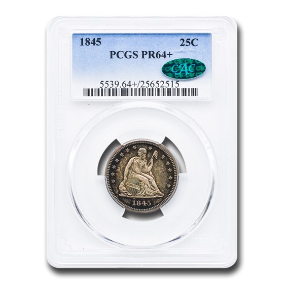 1845 Liberty Seated Quarter PR-64+ PCGS CAC 1845 Liberty Seated Quarter PR-64+ PCGS CAC