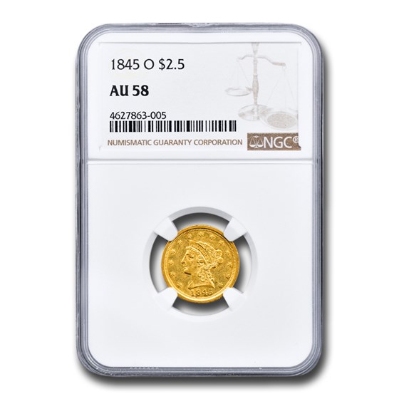 1845-O $2.50 Liberty Gold Quarter Eagle AU-58 NGC 1845-O $2.50 Liberty Gold Quarter Eagle AU-58 NGC