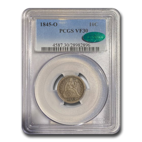 1845-O Liberty Seated Dime VF-30 PCGS CAC 1845-O Liberty Seated Dime VF-30 PCGS CAC