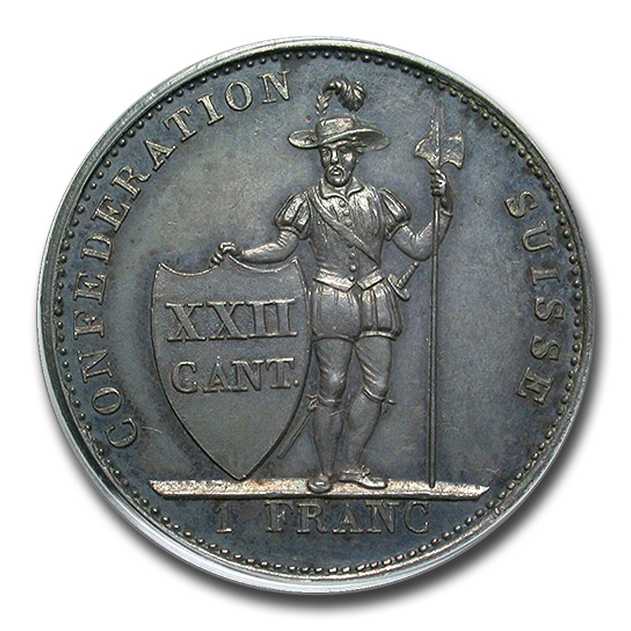 1845 Switzerland Silver 1 Franc MS-62 PCGS