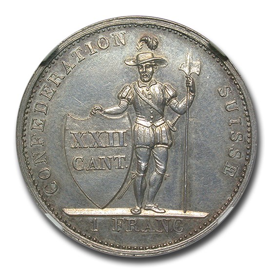 1845 Switzerland Silver 1 Franc MS-63 NGC 1845 Switzerland Silver 1 Franc MS-63 NGC