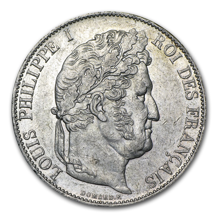 1845-W France Silver 5 Francs Louis Philippe I AU