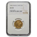 1846 $5 Liberty Gold Half Eagle AU-58 NGC (Small Date)