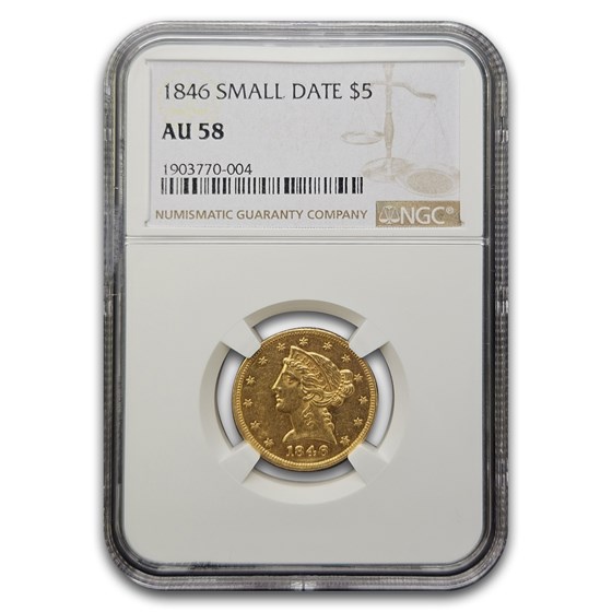 1846 $5 Liberty Gold Half Eagle AU-58 NGC (Small Date)