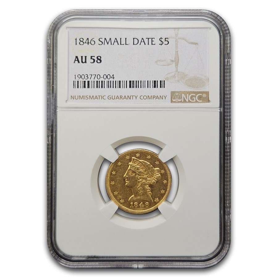 1846 $5 Liberty Gold Half Eagle AU-58 NGC (Small Date)