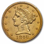 1846 $5 Liberty Gold Half Eagle AU-58 PCGS (Large Date)